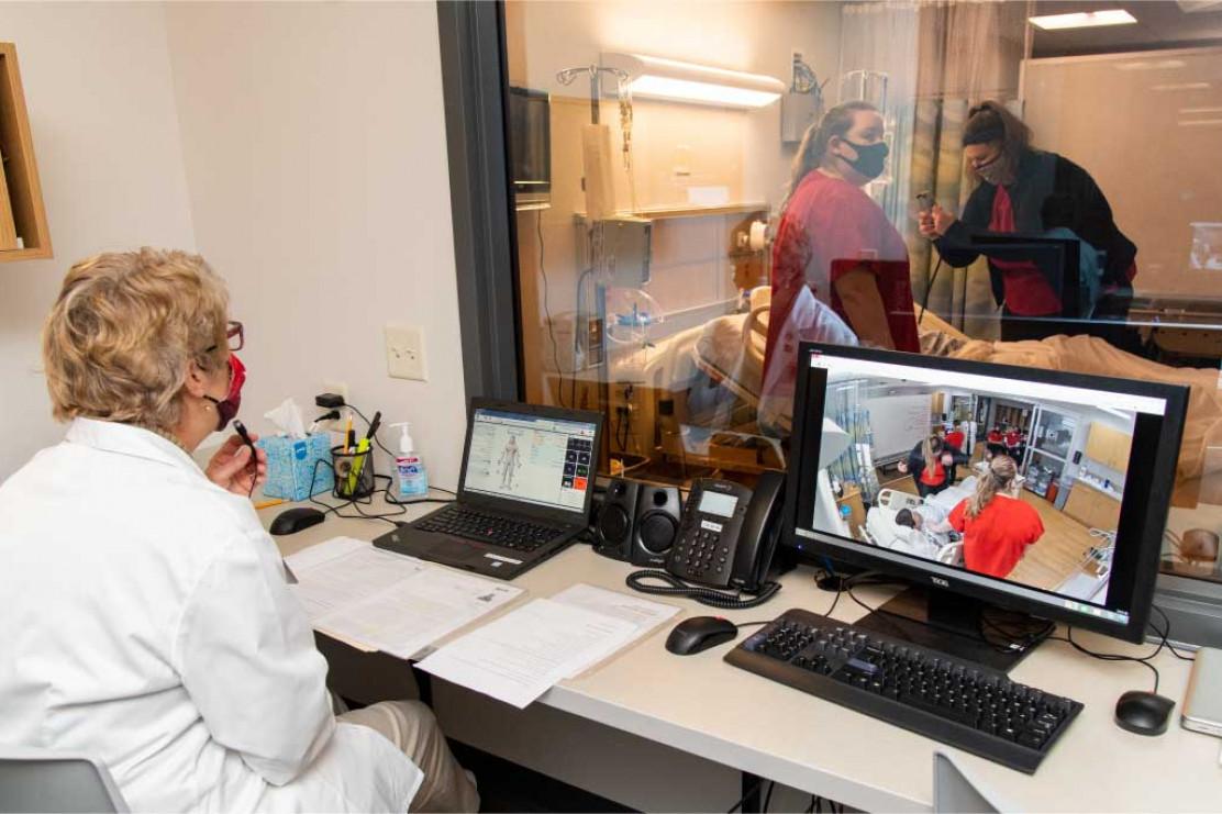 Two-way mirrors in the Simulation Lab provide means for observation and critique.